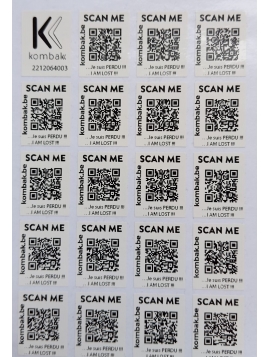 Planche de  19  étiquettes KOMBAK avec QRcodes