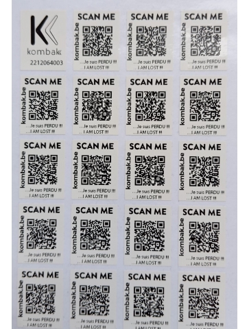 Planche de  19  étiquettes KOMBAK avec QRcodes